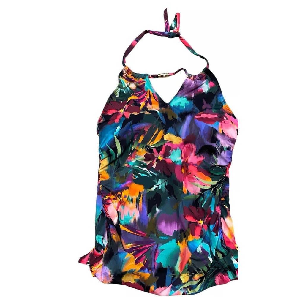 RALPH‎ LAUREN Halterkini Women's  Swim Top High Neck Floral  Size 4 NWOT